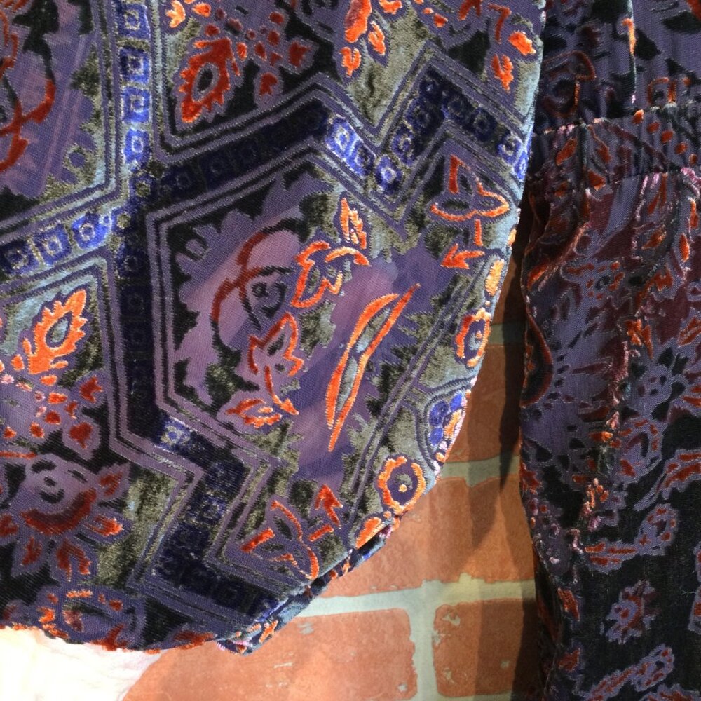 Dark Paisley Velvet Burnout Midi Dress Tahari PXL XL Petite Whimsigoth Grunge - Picture 6 of 12